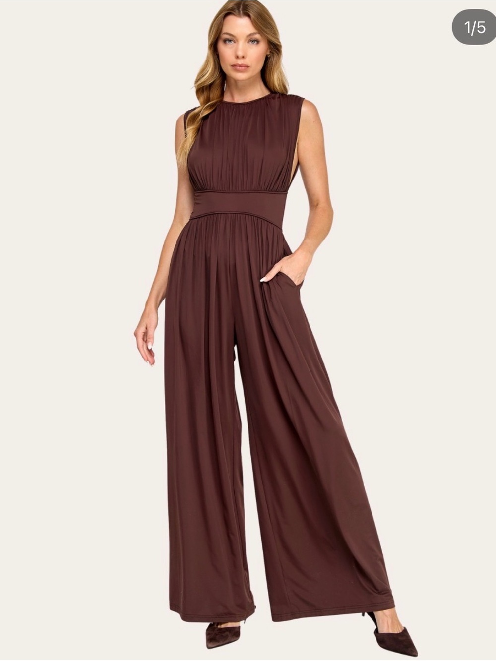 Vestis M Sleeveless Wide-Leg Jumpsuit in Chocolate Brown MEDIUM